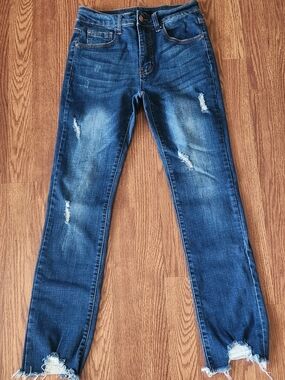 Women's Distressed Skinny Jeans - Deep Blue Wash